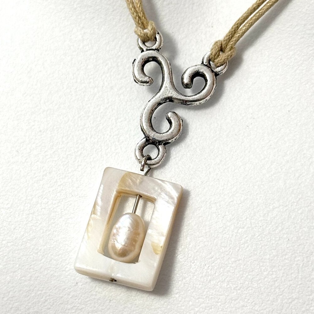 2/$20, Genuine White Freshwater Pearl & Mother of Peal Adjustable Cord Necklace